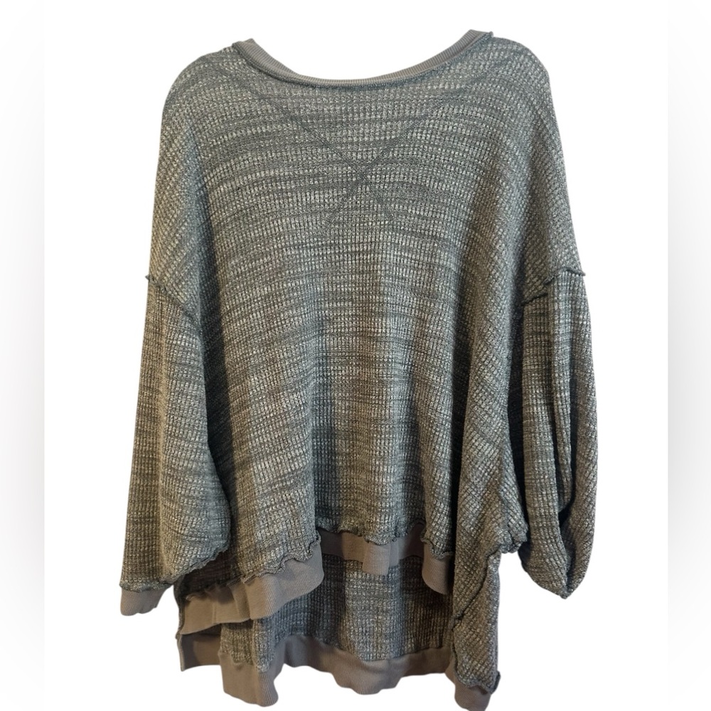 WE THE FREE FREE PEOPLE GRAY WAFFLE KNIT THERMAL TOP XS OVERSIZED
